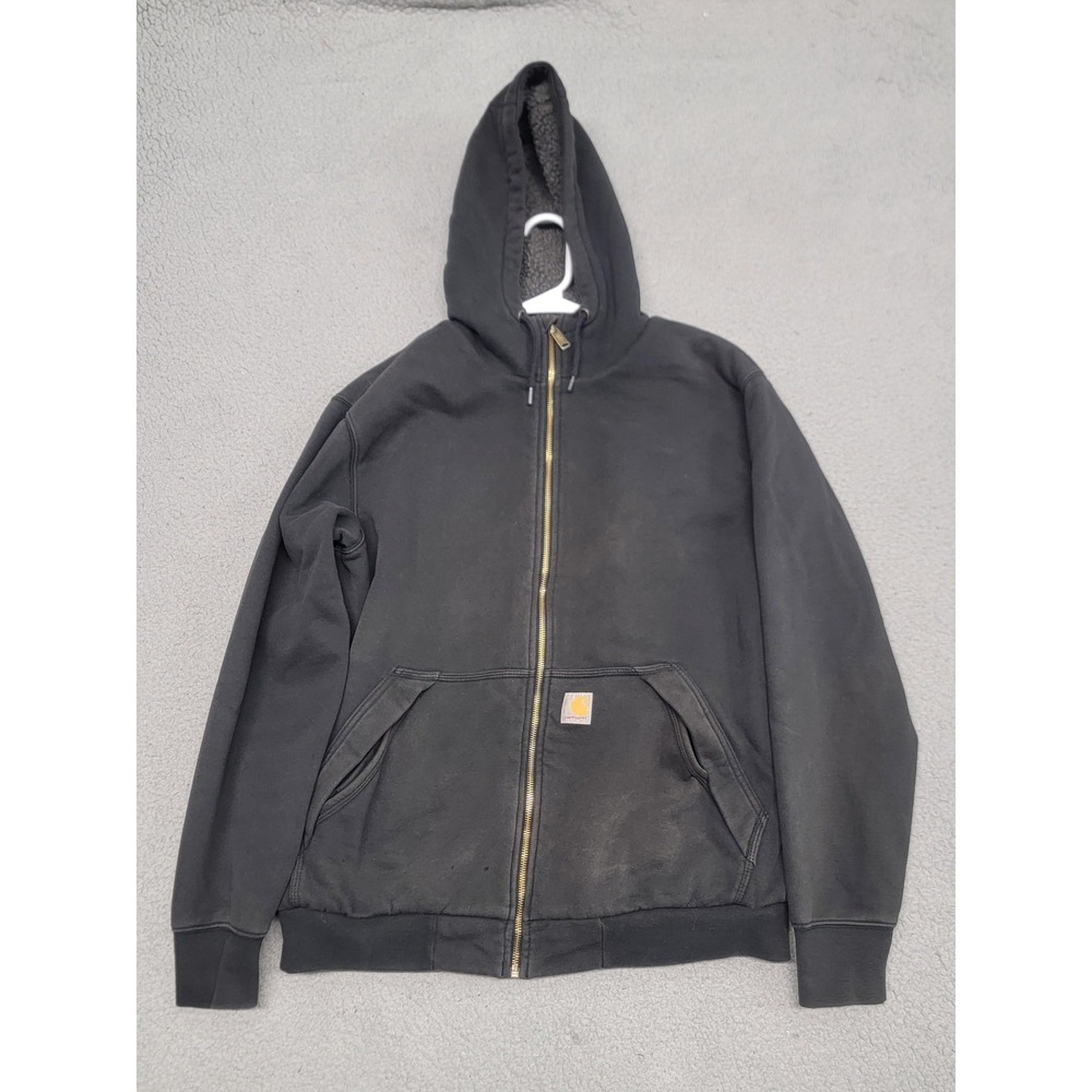 Carhartt Hoodie Mens Medium Black‎ Sherpa Lined Rain Defender Zip Relaxed TS3308